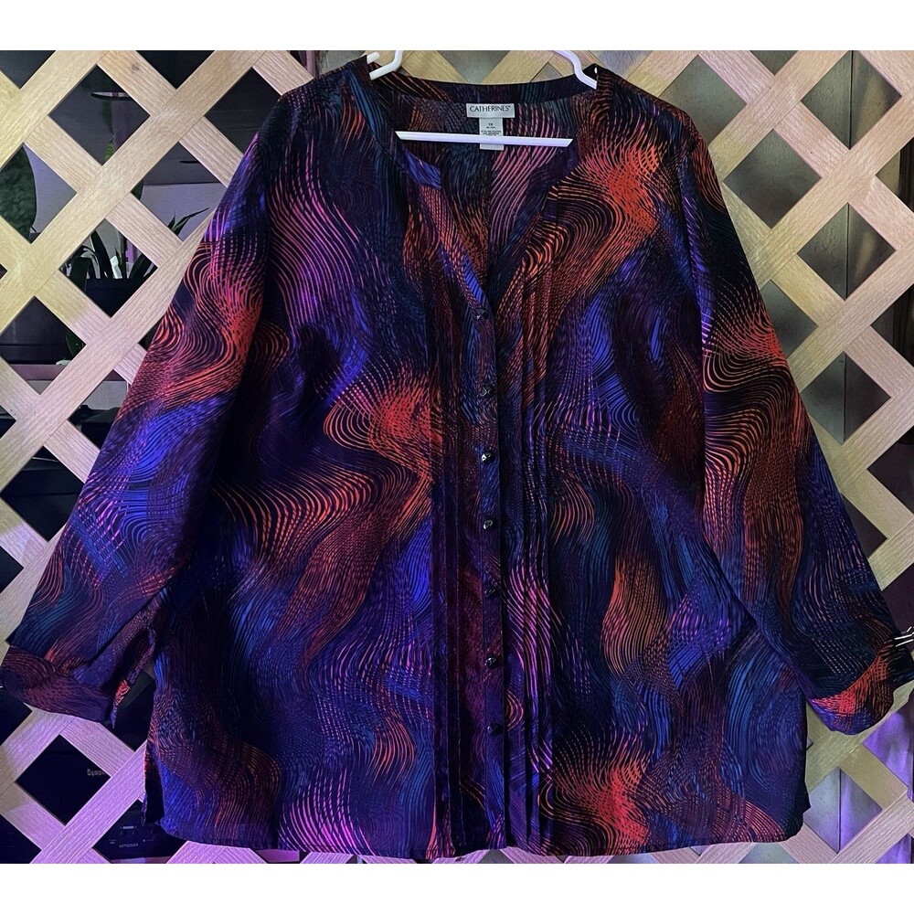 CATHERINES Abstract Psychedelic Bohemian Art Multi color Pleated Tunic 1X